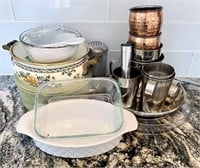 Kitchen Clean up Lot with Copper Mugs, Bakeware &