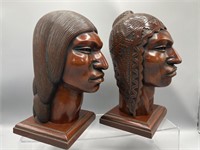 Flores Arias carved wooden sculpture busts
