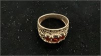 Sterling Silver ring with red stones