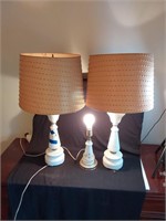 2 Milk glass Hobnail Lamps with Shades and Misc