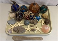 Handle Colored Glass, Driftwood, Stones, Shells,