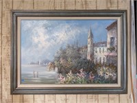 Seaside Villa Framed Oil Painting 43 x 32