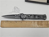 8.5'" Grey Flame Handle Spring Folding Knife