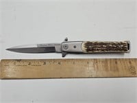8.5" Spring Folding Knife Derlin Stag Handle