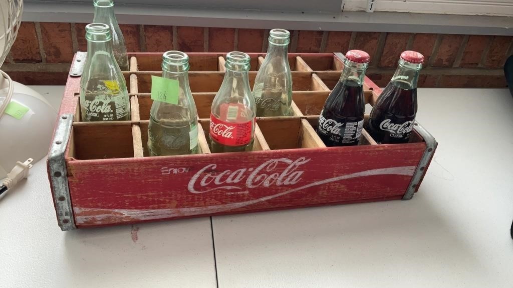 Vintage 24 wooden Coca Cola Crate with (7) bottles