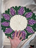 Hand Crocheted Doily with Full Grape Clusters