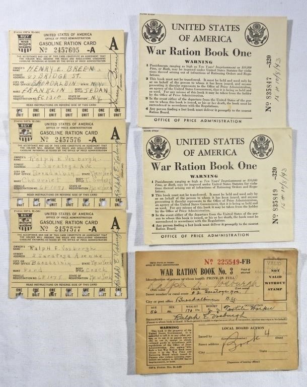(3) WAR RATION GASOLINE CARDS & (3)
