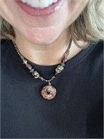 Neutral and Browns Beaded Necklace & Glass Pendant