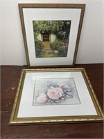 2 gold tone framed prints