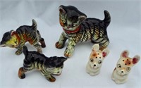 1960's Japan Porcelain Calico cat trio and Big