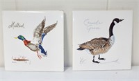 Artist signed bird - duck tiles/trivets 6" x 6".