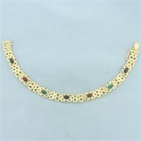 Ruby, Emerald, and Sapphire Panther Link Bracelet
