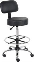 Medical Spa Drafting Stool with Back, Black