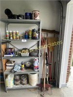 Metal Five Shelf Garage Shelf and Contents