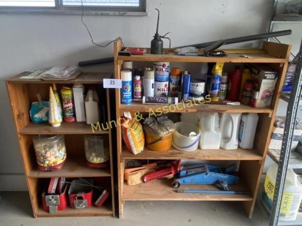 Two Wood Shelves with Contents