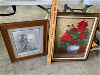 lot of two pieces of art - rose is oil on canvas