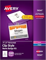 Avery Customizable Name Badges with Clips, 3" x