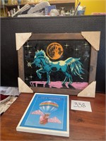 VTG NOS glitter unicorn art & framed print