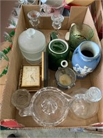 box lot of pottery and glass