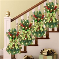 4 Pcs Christmas Swag Wreath Light Up Staircase Xma