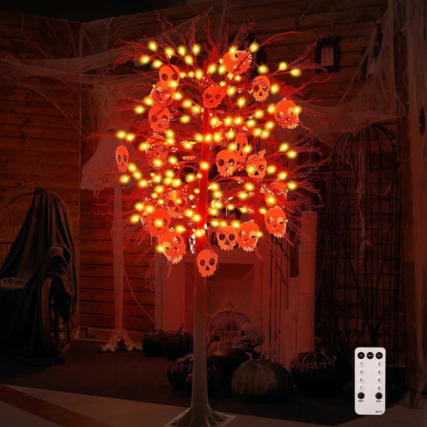 Retisee 7ft Halloween Black Tree Decor with 98 LED