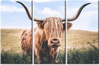 TUMOVO 3 Panel Scottish Highland Cow in A Natural