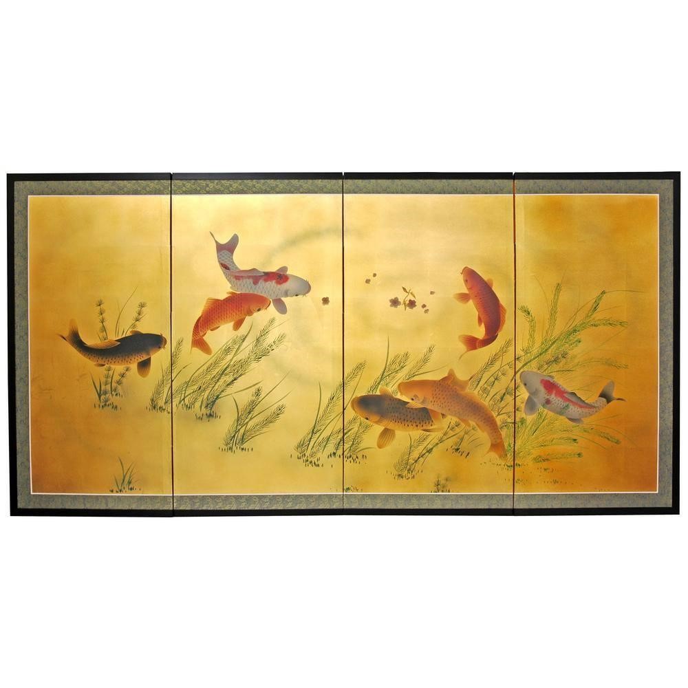 36 in. X 72 in. Gold Leaf Seven Lucky Fish Wall Ar