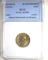 253-260 AD Sol Rev Silvered Valerian I NNC MS62