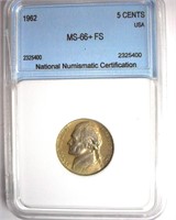 1962 Nickel MS66+ FS LISTS FOR $575