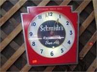 SCHMIDT'S LIGHT-UP BEER CLOCK SIGN