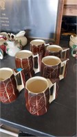 6 puriton brown slip ware mugs