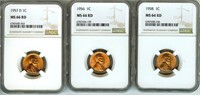 1956 1957-D 1958 Cent NGC MS66 RD LISTS $110