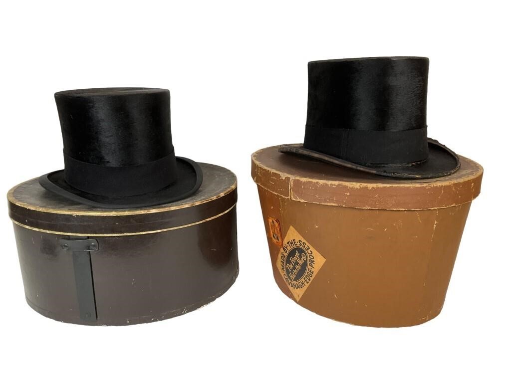 2 Vintage Beaver Fur Top Hats