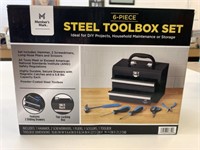 New 6 Pc Steel Toolbox Set Black