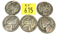 x5- War nickels, 35% silver, -x5 nickels, SOLD by