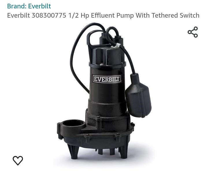 Everbilt 308300775 1/2 Hp Effluent Pump