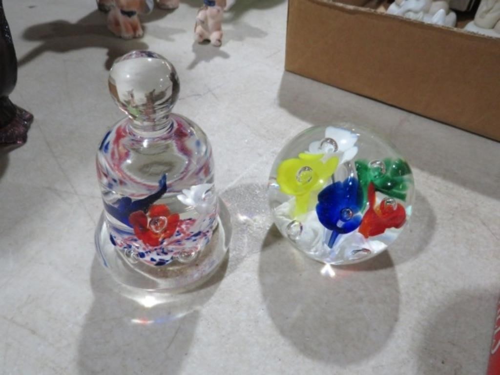 2 SIGNED ST CLAIR GLASS PAPERWEIGHT
