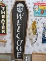 LARGER WOOD COFFIN WELCOME SIGN