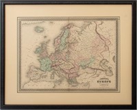 Johnson's Map of Europe Hand-Colored Engraving