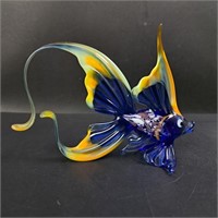 FRAGILE Blue & Yellow Art Glass Exotic Fish