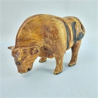 Folk Art Style Solid Wood Carved Bull