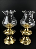 Pair of Brass Tealight Candle Lamps w Glass
