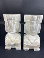 6.75" Carved Onyx / Marble Bookend Statues Aztec
