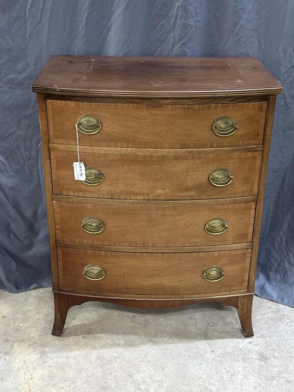 Four drawer mahogany bow front side chest with bra