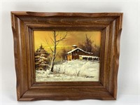 Vintage Winter Barn Original Oil Painting On
