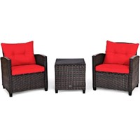 3PCS Patio Rattan Furniture Set Cushioned Sofa Cof