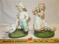 2 Holland Mold Children with Geese Figurines