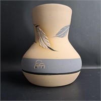 Grey Feather 1984 Signed Pottery Vase