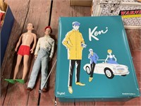Two Vintage Ken Dolls, Case, and Accessories