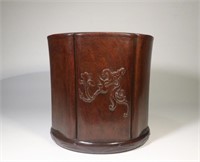 Chinese Zitan Wood Wood Carved Brushpot